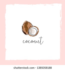 сute cartoon hand drawn doodle style coconut tropical print