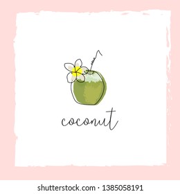 сute cartoon hand drawn doodle style coconut cocktail drink tropical print