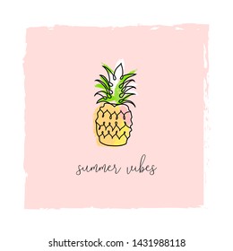 сute cartoon hand drawn doodle style pineapple tropical exotic fruit print