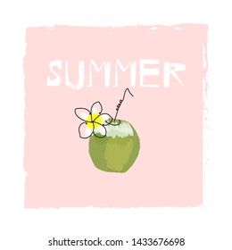 сute cartoon hand drawn doodle style coconut cocktail drink tropical print