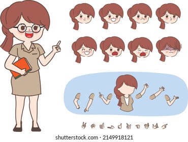 Cartoon hand drawn doodle teacher woman. Character creation design for animated.