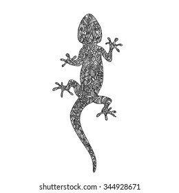 Cartoon hand drawn doodles Gecko lizard in zentangle style. vector illustration