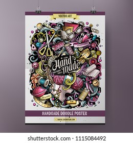 Cartoon hand drawn doodles Handmade poster design template. Very detailed, with lots of objects illustration. Funny vector artwork.