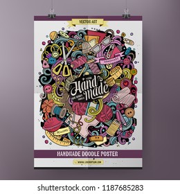 Cartoon hand drawn doodles Handmade poster design template. Very detailed, with lots of objects illustration. Funny vector artwork.