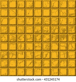 Cartoon hand drawn gold seamless decorative old scratched tiles texture. Vector illustration