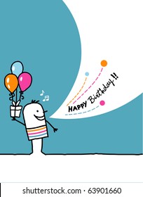 Cartoon hand drawn greeting card - Birthday