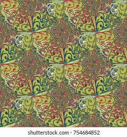 Cartoon hand drawn handmade floral doodles seamless pattern. Colorful detailed with lot objects backdrop. Seamless abstract hand-drawn waves pattern, wavy background. Zentangle inspired art