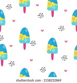 Cartoon hand drawn ice cream seamless pattern