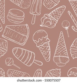 Cartoon hand drawn ice cream seamless pattern.
