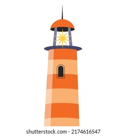 Cartoon hand drawn lighthouse isolated on white background 