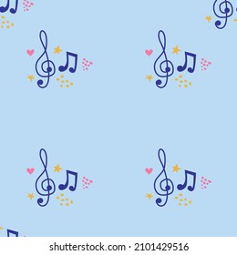 Cartoon hand drawn musical seamless pattern. Lots of symbols, objects and elements. Perfect funny background.