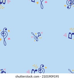 Cartoon hand drawn musical seamless pattern. Lots of symbols, objects and elements. Perfect funny background.