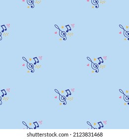 Cartoon hand drawn musical seamless pattern. Abstract music notes seamless pattern background