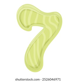 Cartoon hand drawn number 7 isolated on white background. Number in flat vector style for greeting cards, social media invitations. 1, 2, 3, 4, 5, 6, 7, 8, 9, 0. Birthday, dates.