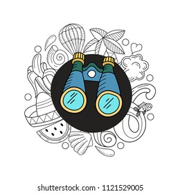 Cartoon hand drawn poster consisting of individual elements. Sum