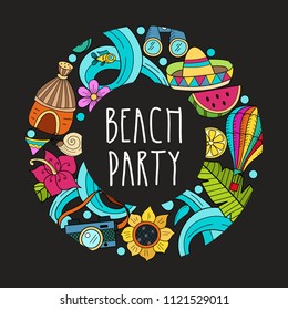 Cartoon hand drawn poster consisting of individual elements. Sum