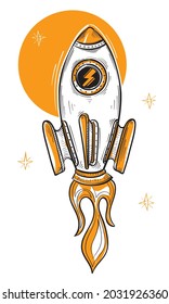 Cartoon hand drawn rocket start up