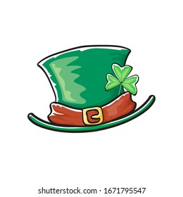 cartoon hand drawn saint patriks hat isolated on white background. st. patriks day sticker