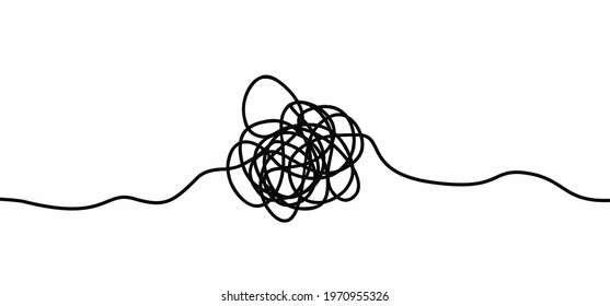 Cartoon, hand drawn scribble sketch circle object. Chaotic or chaos and order. Comic brain. Scrawls, wirwar draad. tangled texture. Random chaotic lines. Flat vector motivation idea. Swearing icon