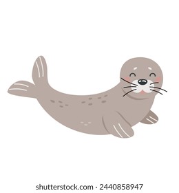 Cartoon hand drawn seal on isolated white background. Character of the polar arctic sea animals for the logo, print, design.