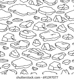 Cartoon hand drawn seamless pattern with sea ice. Outline polar drift ice isolated on white background.