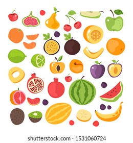 Cartoon hand drawn simple fruits icon elements isolated set. Vector flat cartoon graphic design illustration