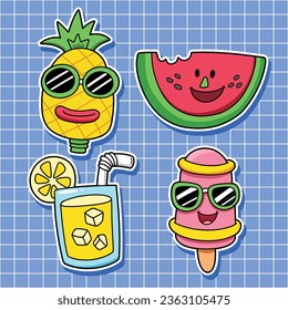 Cartoon hand drawn summer sticker collection