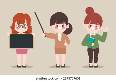 Cartoon Hand Drawn Teacher Character Set. Character Vector Design.