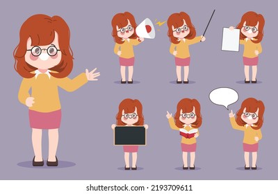 Cartoon Hand Drawn Teacher Character Set. Character Vector Student Back To School Design.