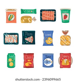 Cartoon hand drawn unprocessed food color elements. Isolated vector illustration.