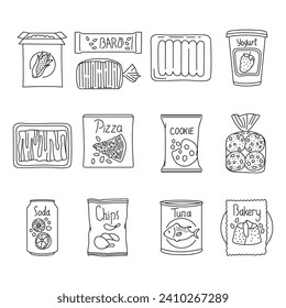 Cartoon hand drawn unprocessed food color elements. Isolated vector illustration.