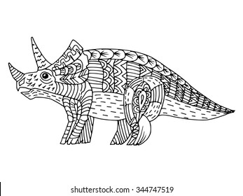 Cartoon, hand drawn, vector doodle illustration of dinosaur. Motive of jurassic life