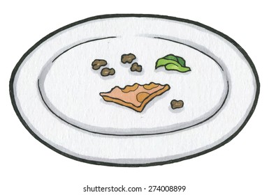 cartoon hand drawn vector empty plate of food - comic book style cartoon