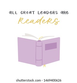 Cartoon hand drawn vector Illustration of books with calligraphy text. Lettering  quotes and drawing object for read lovers isolated on white background. Reading motivation for design, cards, posters