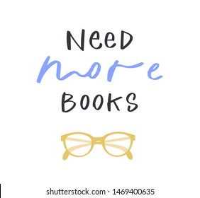 Cartoon hand drawn vector Illustration of books with calligraphy text. Lettering  quotes and drawing object for read lovers isolated on white background. Reading motivation for design, cards, posters