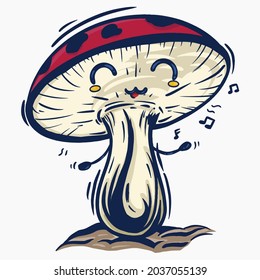 cartoon hand drawn vector illustration of a mushroom singing