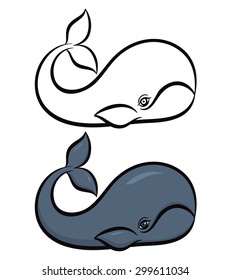 Cartoon hand drawn vector illustration of whale