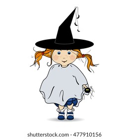Cartoon Hand Drawn Vector Illustration of a Happy Halloween. Children. Trick or Treat. Halloween Costumes.