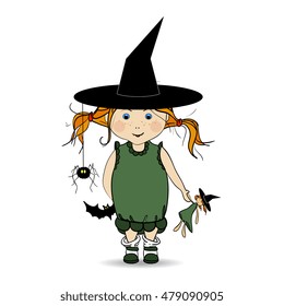 Cartoon Hand Drawn Vector Illustration of a Happy Halloween. Children. Trick or Treat. Halloween Costumes.
