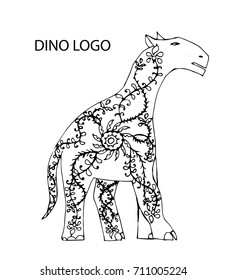 Cartoon, hand drawn, vector illustration Doodle dinosaur. Motive of the Jurassic life. Indicotheria is a large land mammal. Antistress Coloring book for adults