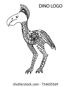 Cartoon, hand drawn, vector illustration Doodle dinosaurs. The motif of the Jurassic period. Large representative of bird of prey. Anti-stress Coloring for adults