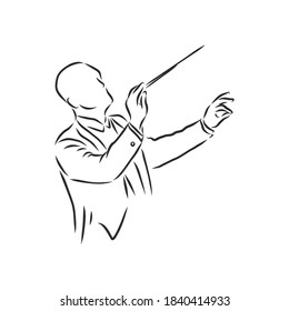 cartoon, hand drawn, vector, sketch, illustration of kapellmeister, conductor, vector sketch illustration