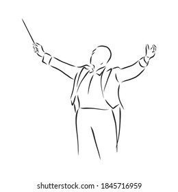 cartoon, hand drawn, vector, sketch, illustration of kapellmeister, conductor vector sketch illustration