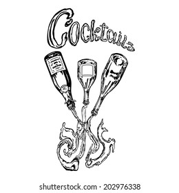 cartoon, hand drawn, vector, sketch, illustration of cocktail classic preparation