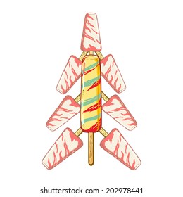 cartoon, hand drawn, vector, sketch, illustration of popsicles