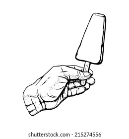 cartoon, hand drawn, vector, sketch, illustration of popsicles in hand