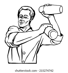 cartoon, hand drawn, vector, sketch, illustration of bartender
