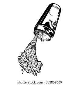 cartoon, hand drawn, vector, sketch, illustration of can of beer with foam