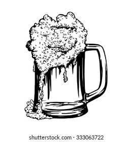 cartoon, hand drawn, vector, sketch, illustration of mug of beer with foam