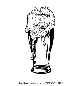 cartoon, hand drawn, vector, sketch, illustration of glass of beer with foam